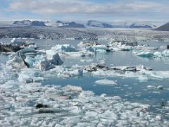 
The 200m-deep J�kuls�rl�n lagoon is crammed with beautiful floating luminous blue icebergs calved from the glacier Breidamerkurjokull.

